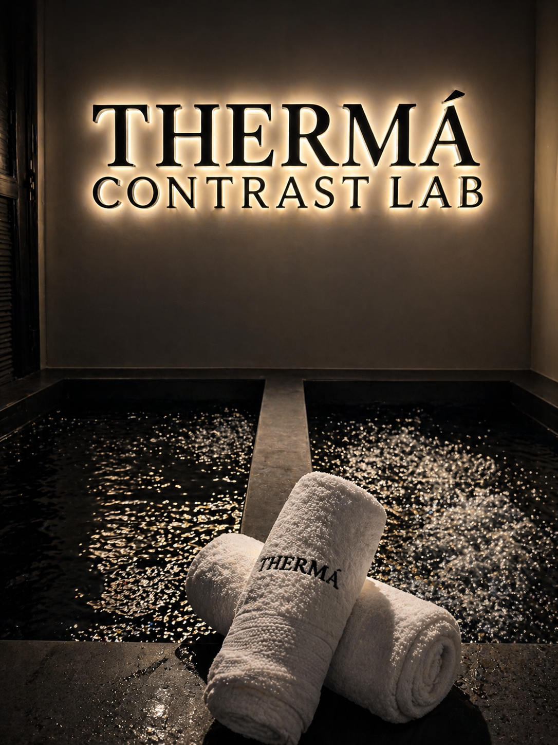 Toallas THERMÁ junto a la tina principal.